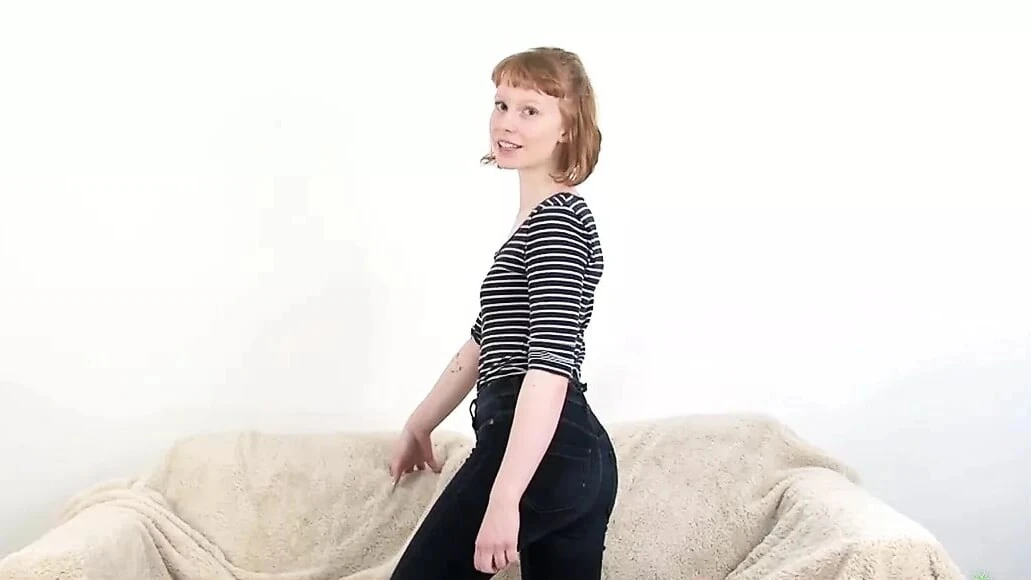 Hairy blonde babe rubs her muff